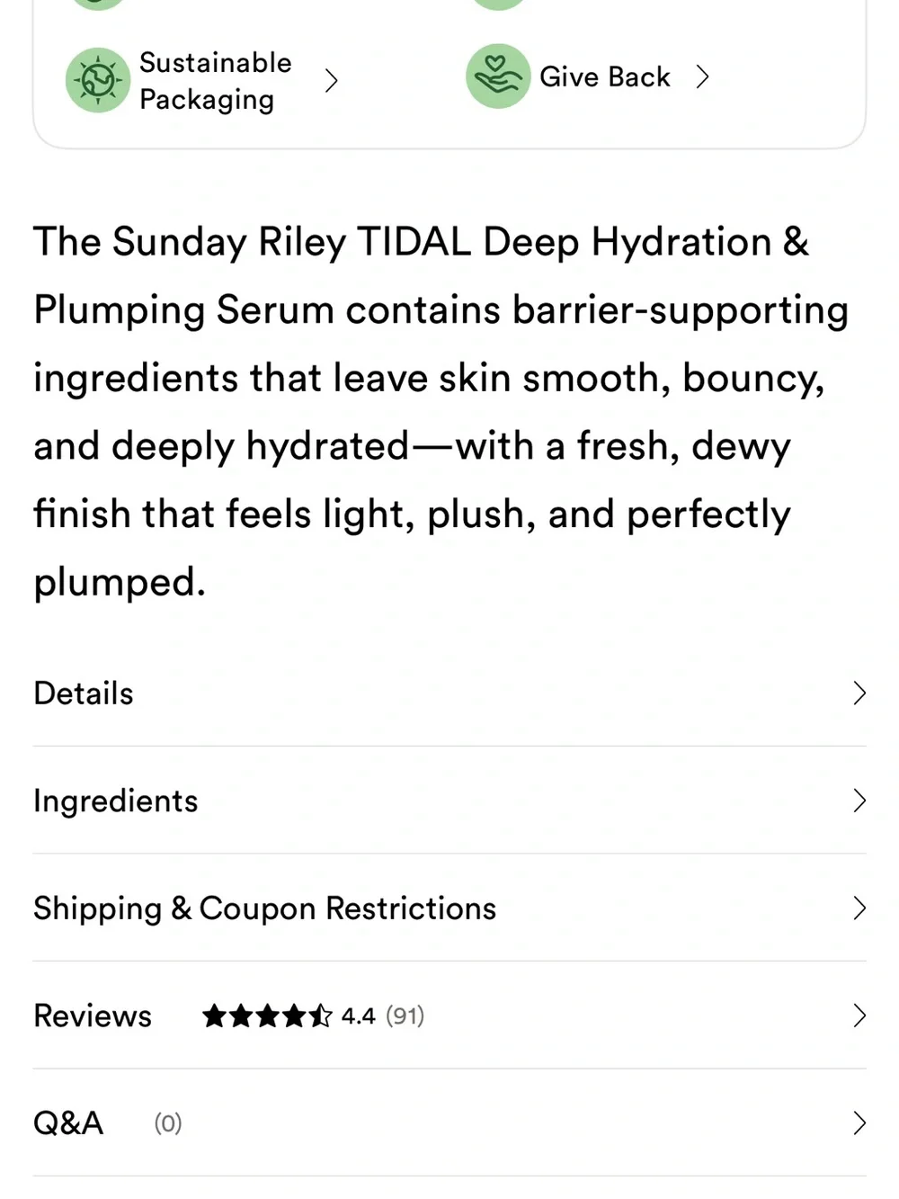 New in box Sunday Riley tidal hydration and plumping serum $85